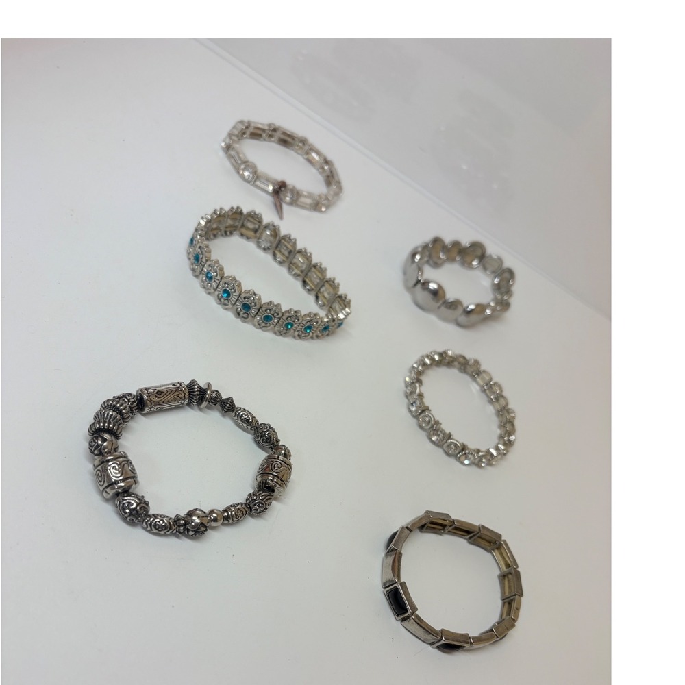 Ermish & Assorted Silver Tone Stretch Bracelet Lot 6pc Crystal Turquoise Boho